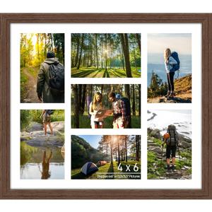 4x6 Picture Frame Collage 7 Openings, 13.5"x15.5" Multi Photo Collage Frame 4"x6" Gallery Wall Decor Wooden, Brown Frame with White Mat, Wood