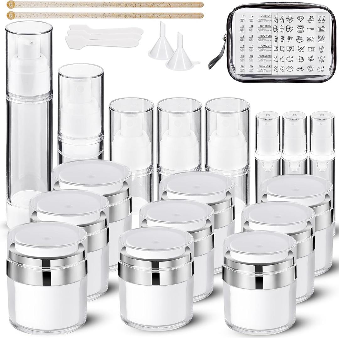 30 Pack TSA Approved Skincare Empty Travel Bottles, 1.7/1/0.7/0.34oz Refillable Travel Size Containers, Leak-Proof Toiletry Bottles for Skincare and Creams, Lotion, Eye Cream, Liquid, Foundation