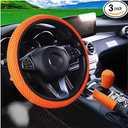 Bittwee 3PCS 15Inch Car Steering Wheel Cover Armrest Cover Gear Shift Cover Set, Microfiber Breathable Anti-Slip Automotive Steering Wheel Protector, Vehicle Interior Decor, Universal Fit（Orange）