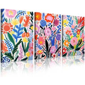 Flower Market Wall Art Set of 3 Floral Wall Decor Henri Matisse Canvas Wall Art Prints Aesthetic Modern Pictures Colorful Floral Artwork Matisse Style Flower Poster for Room 16x24 Inch Ready to Hang (16x24 Inch Framed, Matisse Style Floral Prints)