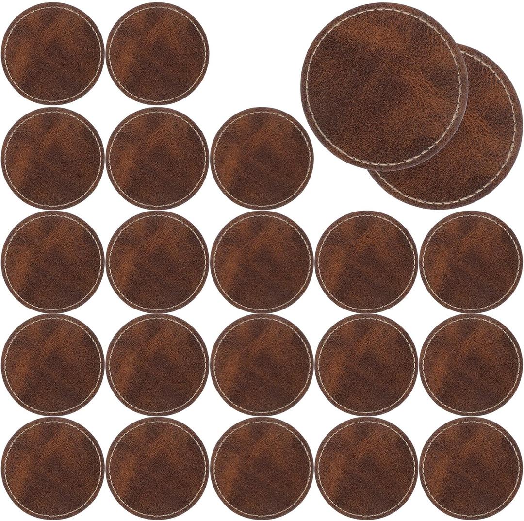 20 Pcs Leather Patches for Hats 2.4" x 2.4" Leather Hat Patches Brown Leatherette for Laser Engraving, Custom Fabric Repair and Sewing Laser Accessories for DIY Hats Backpacks