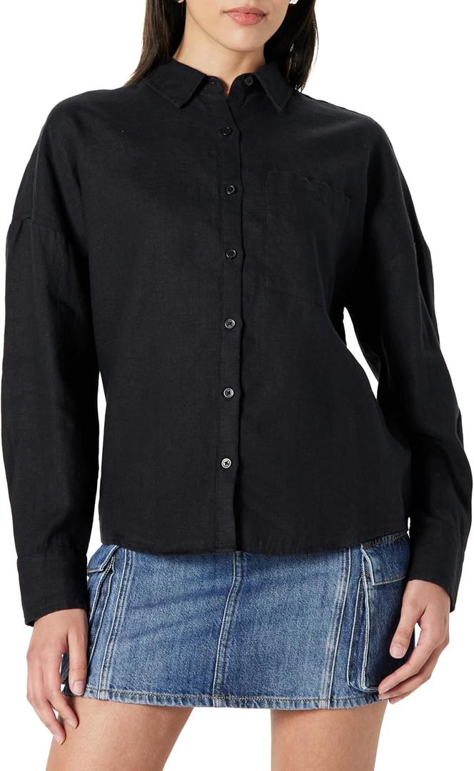 The Drop Women's Avila Classic Linen Button Down (X-Large, Black)