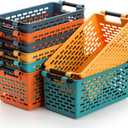 Yesland 8 Pack Plastic Storage Basket for Shelves, 12 x 6 x 5 Inches Basket Organizer Bin with Handles Sturdy Closet Baskets for Home Office Closet - Yellow, Orange, Blue, Green