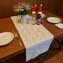 SHUNJIE Boho Beige Farmhouse Rustic Table Runner with Sequined Xmas Trees, 13''x72'' Soft Faux Fur Runner for Holiday Winter Home Party Fireplace Kitchen Dining Decor Table