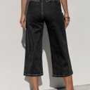 Sidefeel Women's Capri Pants Trendy Wide Leg Jeans High Waisted Stretchy Loose Cropped Denim Pants (Black, S)