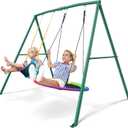 Trekassy 440lbs 2 Seat Swing Sets for Backyard, 1 Saucer Swing and 1 Belt Swing with Heavy Duty Outdoor A-Frame Metal Swing Stand for Playground, Playset