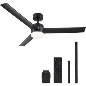 VONLUCE Ceiling Fans with Lights, 52 Inch Ceiling Fan with Remote, 6-Speeds Noiseless Reversible DC Motor, 3CCT, Low Profile Ceiling Fan for Farmhouse Bedroom Patio, Black