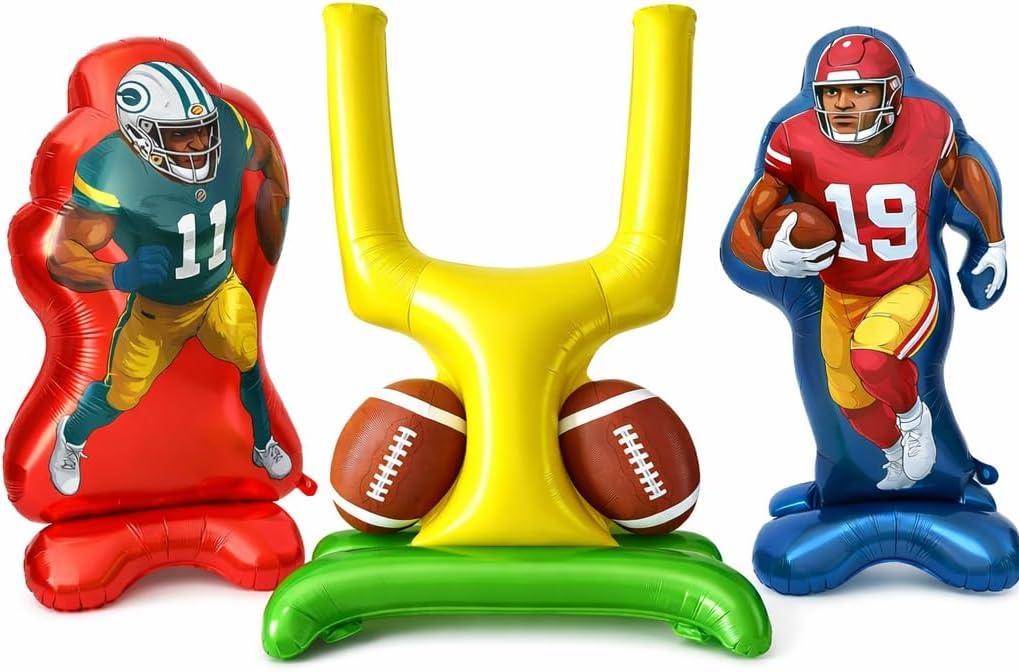 4 x Football Party Balloon Set  Includes Goal Post & 2 Football Player Balloons, Perfect for Birthday, Tailgate & Game Day Celebrations