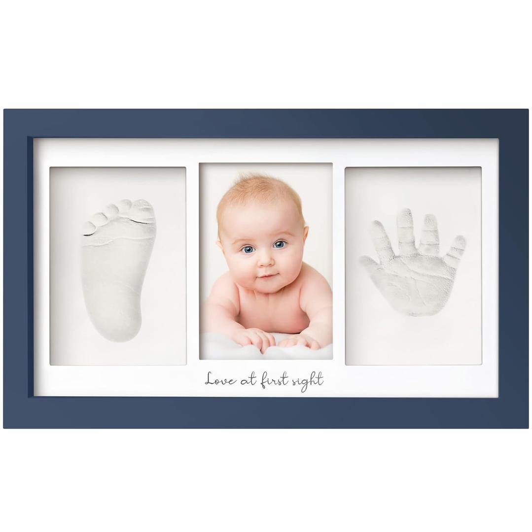KeaBabies Baby Hand and Footprint Kit - Clay Handprint Keepsake Frame, Newborn Nursery Picture Frame, Personalized New Mom Gifts for Baby First Christmas Shower (Midnight Blue) (Duo Frame, 13" x 7.8")