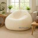 Honeydak Ribbed Rabbit Fur Stuffed Animal Storage Bean Bag Chair Cover (No Filler) Comfy Bean Bag Cover Without Filling or Home Bedroom Decor Organizing Plush Doll Textile Holder (Creamy White, XL)