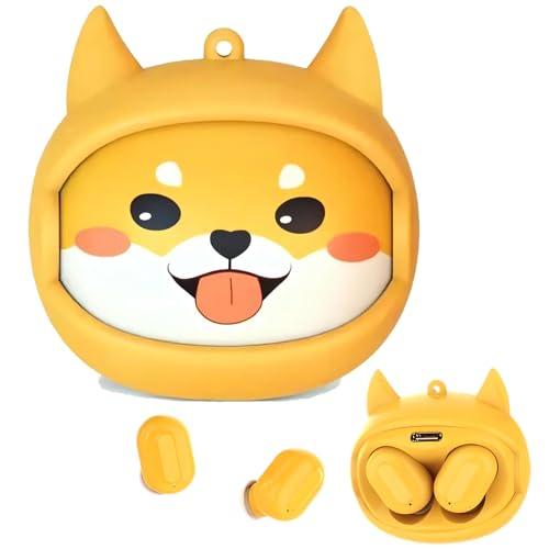 FEFURS Kids Wireless Earbuds with Rotating Chaging Case Shiba Wireless Bluetooth Earbuds for Kids, Kid Ear Buds with Mic, 88dB Safe Volume, Earphones Earpods in-Ear for Android iOS Cell Phone Laptop
