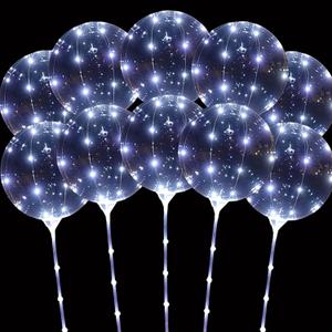 LED Balloons Light Up, 10 Pack LED Balloons with Sticks, 20 Inch Clear Bobo Balloon with Lights Helium Glow Bubble Lights for Party Supplies Valentines Decor (Cold White)