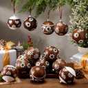 12 Pcs Mexican Talavera Christmas Ornaments Barro Neutral Christmas Tree Ornaments Brown Plastic Hand Painted Balls Cielito Lindo Farmhouse Modern Decor for Home Hispanic Party (3.15'')