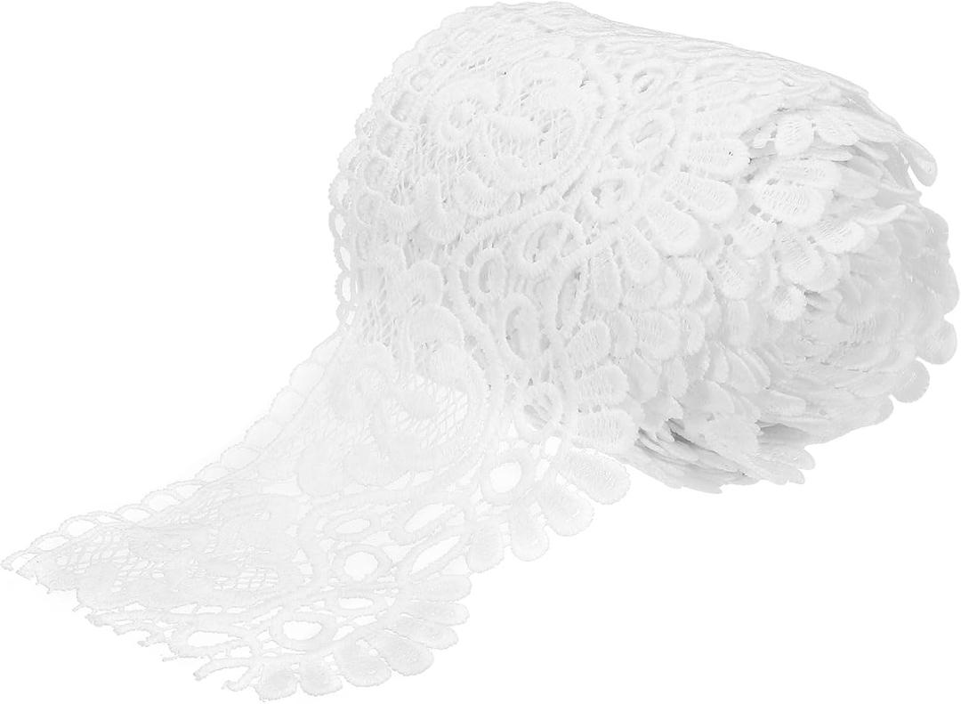 MECCANIXITY 4 Inch Wide 8 Yard Lace Ribbon Floral Pattern White Lace Trim Ribbon for Sewing Making, and DIY Crafts, Gift Wrapping, Wedding Decor