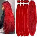 Bright Red Pre stretched Braiding Hair 52inches Italian Curls Braiding Hair Synthetic Braiding Hair Extensions Knotless Non Toxic Itch Free