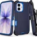 for iPhone 17 Case with Belt Clip Holster, Heavy Duty Rugged Shockproof Protection, Military Grade Anti-Drop Protective Case for iPhone 17 with Kickstand, 6.3" (Navy+Blue)