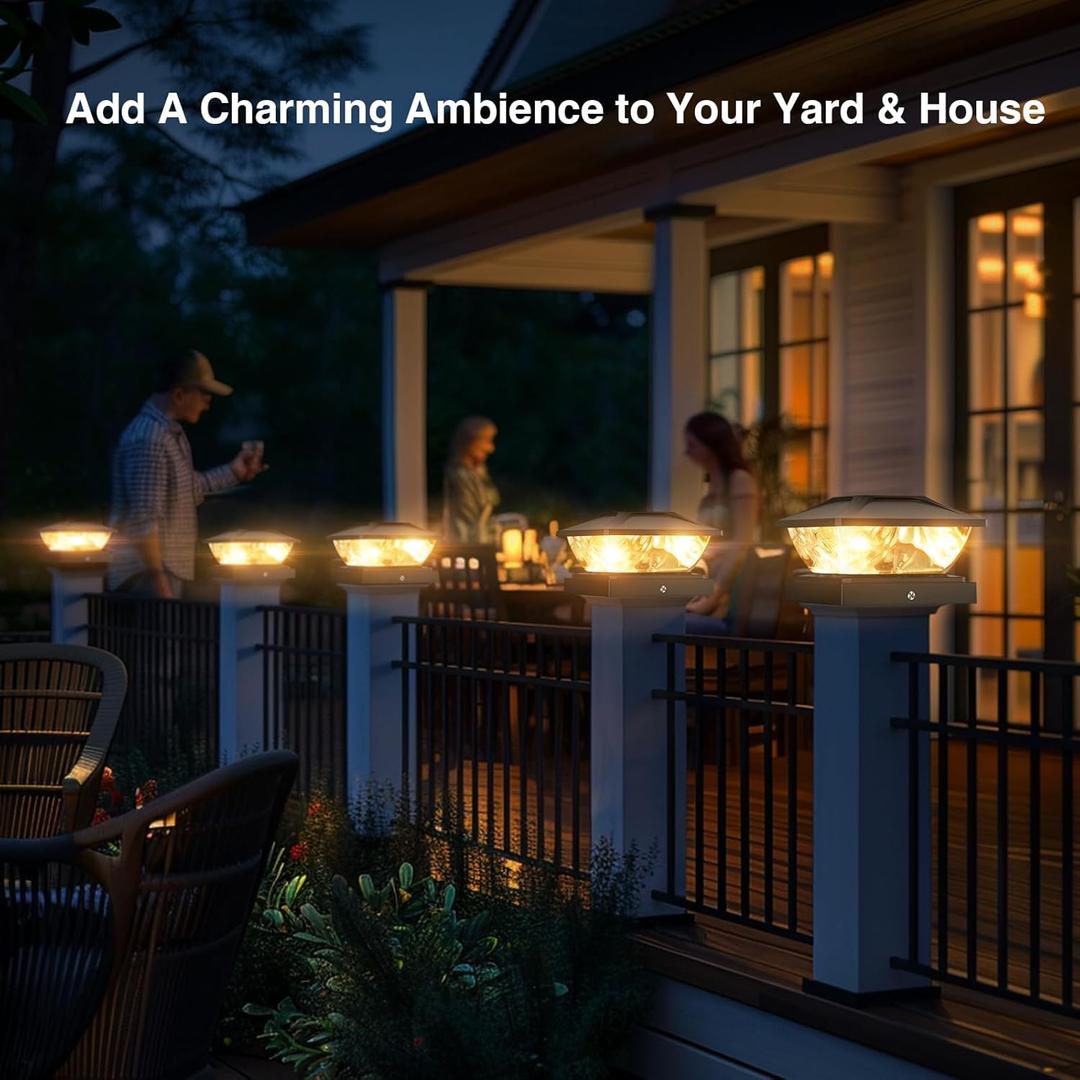 YITCOE Solar Post Cap Lights: 6 Pack 4x4 Solar Powered Fence Lights for Wooden Vinyl Deck Lamp Post  96 LEDs 2 Modes Warm & Cool White  Outdoor Waterproof Modern Classic Porch Lighting