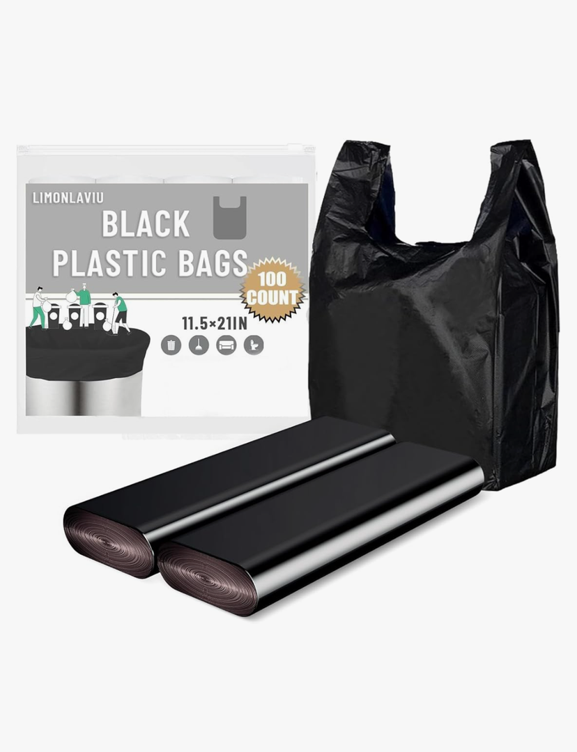 LimonLaviu Black Plastic Grocery Bags, 100 Pack, 11.5'x 6.5" x 21', 22 Pound Capacity, Heavy Duty, Unscented