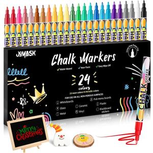 Extra Fine Tip Chalk Markers for Blackboard&Glass (Pack of 24, 1mm Tip), Liquid Chalk Pens for Dry Erase Board, Washable Markers Paint and Drawing for Chalkboards, Windows, Bistro, Cars, Signs