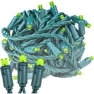 Novelty Lights 25ft 50 LED Lime Green Christmas Lights Outdoor/Indoor, 6" Spacing, Green Wire String Lights for Festive Xmas Lighting, IP55, UL Listed, Dimmable, Connectable