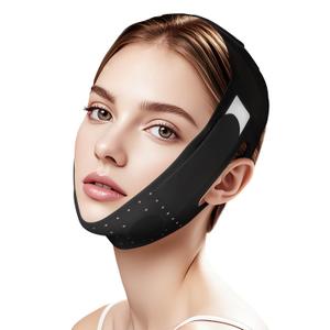V-Line Sculpting Face Mask Silicone Chin Strap for Jawline Tightening & Double Chin Reduction (23-27 Inches) Black