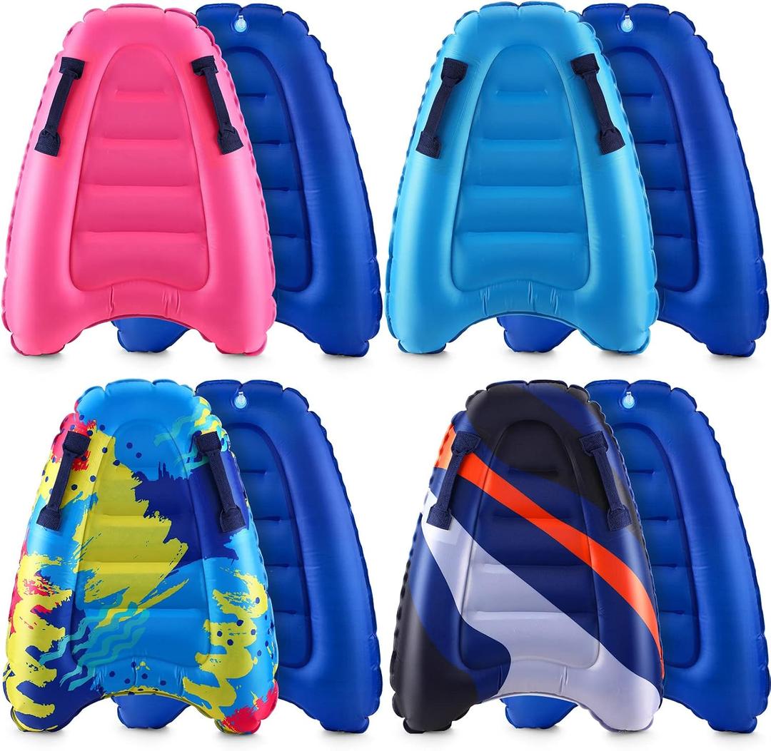4 Pieces Inflatable Surf Body Boards with Handles Beach Floating Surfboard Lightweight Portable Bodyboard Water Sport Pool Inflatable Surfboard for Adult Summer Beach Surfing Swimming, 4 Styles, as shown