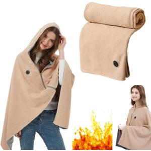 Heated Shawl Wrap for Women, Portable Electric Heated Shawl, Fast Heating USB Blanket Shawl with 3 Heating Levels, Soft Zipper Hooded Blanket Shawls for Indoor, Outdoor, Gifts