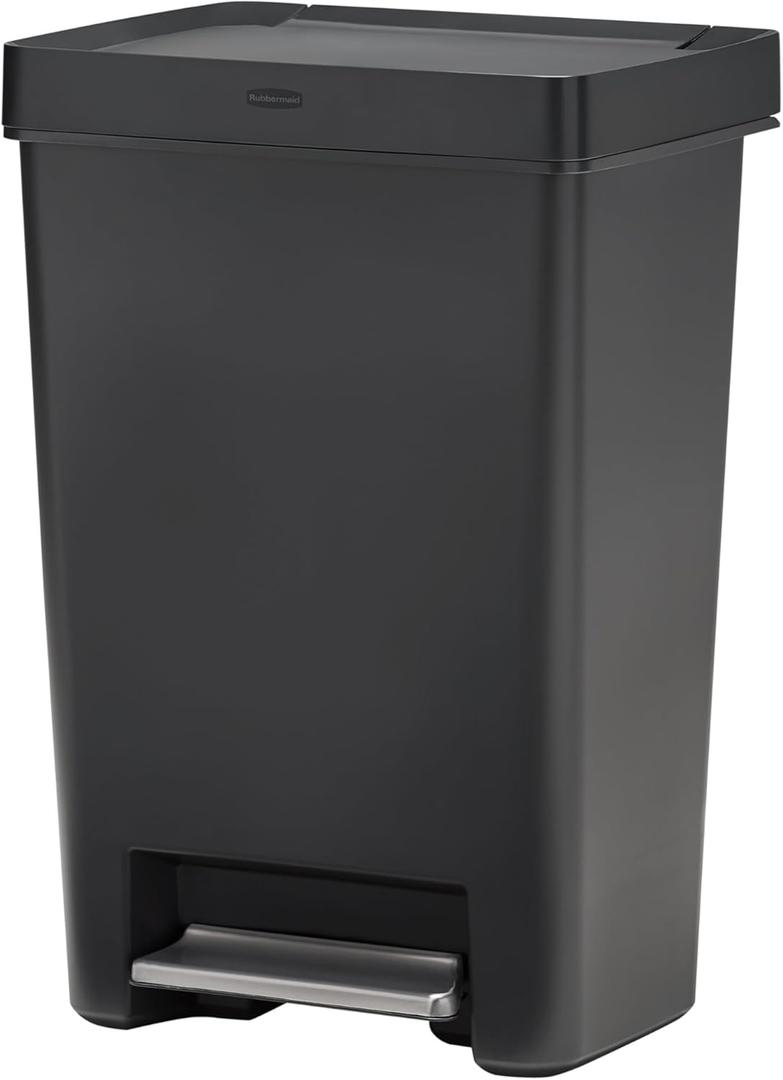 Rubbermaid Premier Series II Step-On Trash Can for Home and Kitchen, with Lid Lock and Slow Close, 12.4 Gallon, Charcoal, for Home/Kitchen/Garage/Apartment/Office