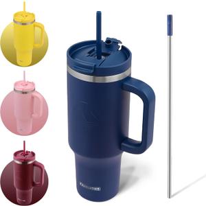 40 Oz Tumbler with Handle and Straw Insulated Cup that Fits in Cup Holder for Hot & Cold Drinks Leak Proof Tumbler with Straw Stainless Steel Travel Mug for Men & Women - Navy Blue