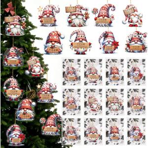 Vesici 24 Sets Gnomes Christmas Team Appreciation Gifts Team Thank You Ornaments Bulk with Motivational Card Inspirational Acrylic Hanging Gnomes Gift for Office Coworker Employee Xmas Tree Decoration (Red)