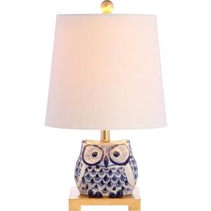 JONATHAN Y JYL3014A Justina 16" Ceramic Owl Mini LED Table Lamp Cottage,Transitional for Bedroom, Living Room, Office, College Dorm, Coffee Table, Bookcase, Blue/White (Single)