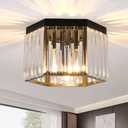 SGLfarmty Black Crystal Ceiling Light Fixture, 10.2" UL Listed Modern Flush Mount Ceiling Lamp for Hallway Entryway Foyer Kitchen Bedroom Stairwell Laundry Room (1-Light)
