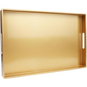Spsyrine Gold Decorative Serving Tray with Handles, Elegant Plastic Coffee Table Tray for Ottoman, Living Room, Home Decor 15.6" X 10.2"