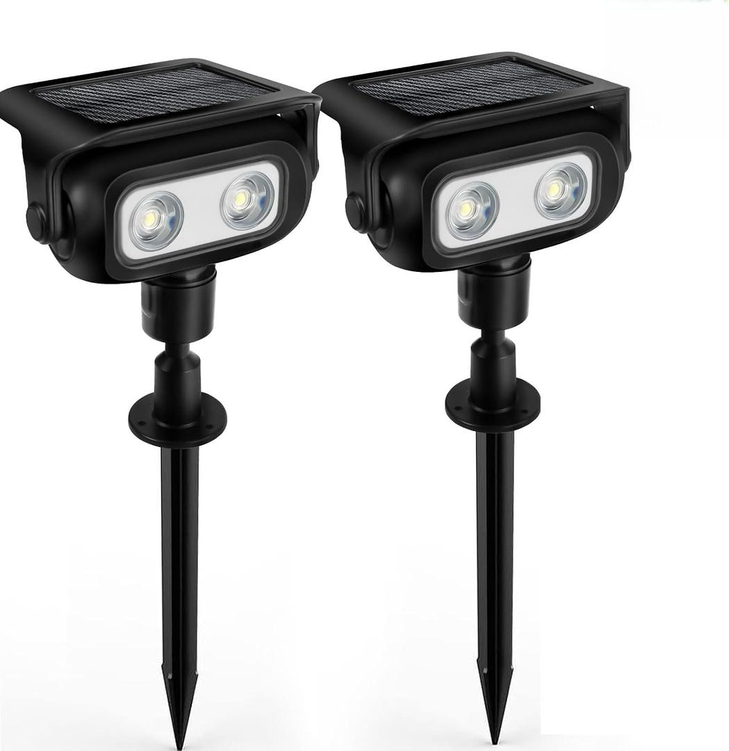 Solar Lights Outdoor, Motion Sensor Outdoor Solar Spotlights Waterproof, Outside Wall Lights, Outdoor Lights Solar Powered for Garden/Patio/Yard/Lawn/Backyard, Warm Yellow Light, 2 Packs