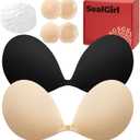 Sticky Bra Push Up - 2 Pairs Backless Strapless Bra Invisible Adhesive Bras for Wedding Prom with Nipple Pasties, Cup Size A