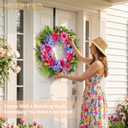 NUPTIO Summer Wreath for Front Door: 24 Inch Spring Wreaths with Dahlia Hydrangea Lilac Lavender Hook - Outdoor Indoor Realistic Artificial Flowers Holiday Decor for Wall Window Porch
