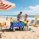 Blue Beach Wagon with Big Wheels for Sand - Heavy Duty 10" Wheel Collapsible Wagon Foldable Large Cart Folding All Terrain for Camping