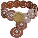 Western Belt for Women - PU Leather Cowboy Belt with Concho Details, Vintage Country Wide Boho Cowgirl Waist Belt for Ladies (L)