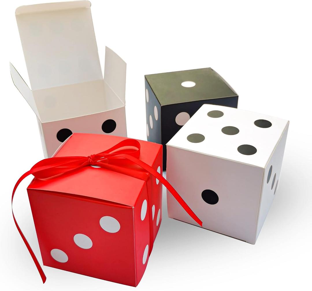 24 Pack Dice Favor Boxes 3x3x3 inches Bulk Casino Party Decoration Themed Party Goodie Boxes with Ribbon