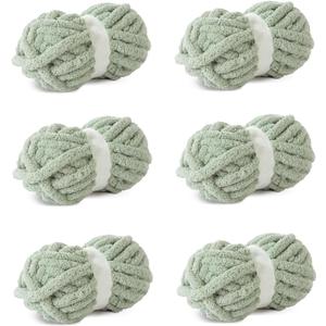 Sage Green Chunky Chenille Yarn - 6 PCS Bulky Plush Yarn for Hand Knitting Blankets (30 Yards, 8.8 Ounces Each)