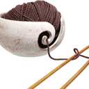 MyGift Cream Ceramic Tangle-Free Yarn Ball Bowl, Rustic Handcrafted Knitting Crochet Bowl with Cut Out Swirl