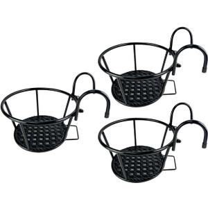 Iron Art Metal Railing Flower Pot Hanging Basket for Indoor Pot Holder Hanger 3 Pack Outdoor Plants Perfect for Porches and Patio Decor (Black)