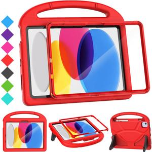 SUPLIK Kids Case for iPad A16 11-Inch 2025 (11th Gen) & iPad 10th Generation (10.9" 2022), Durable Shockproof Stand Cover with Screen Protector/Pencil Holder/Handle for Kids, Red