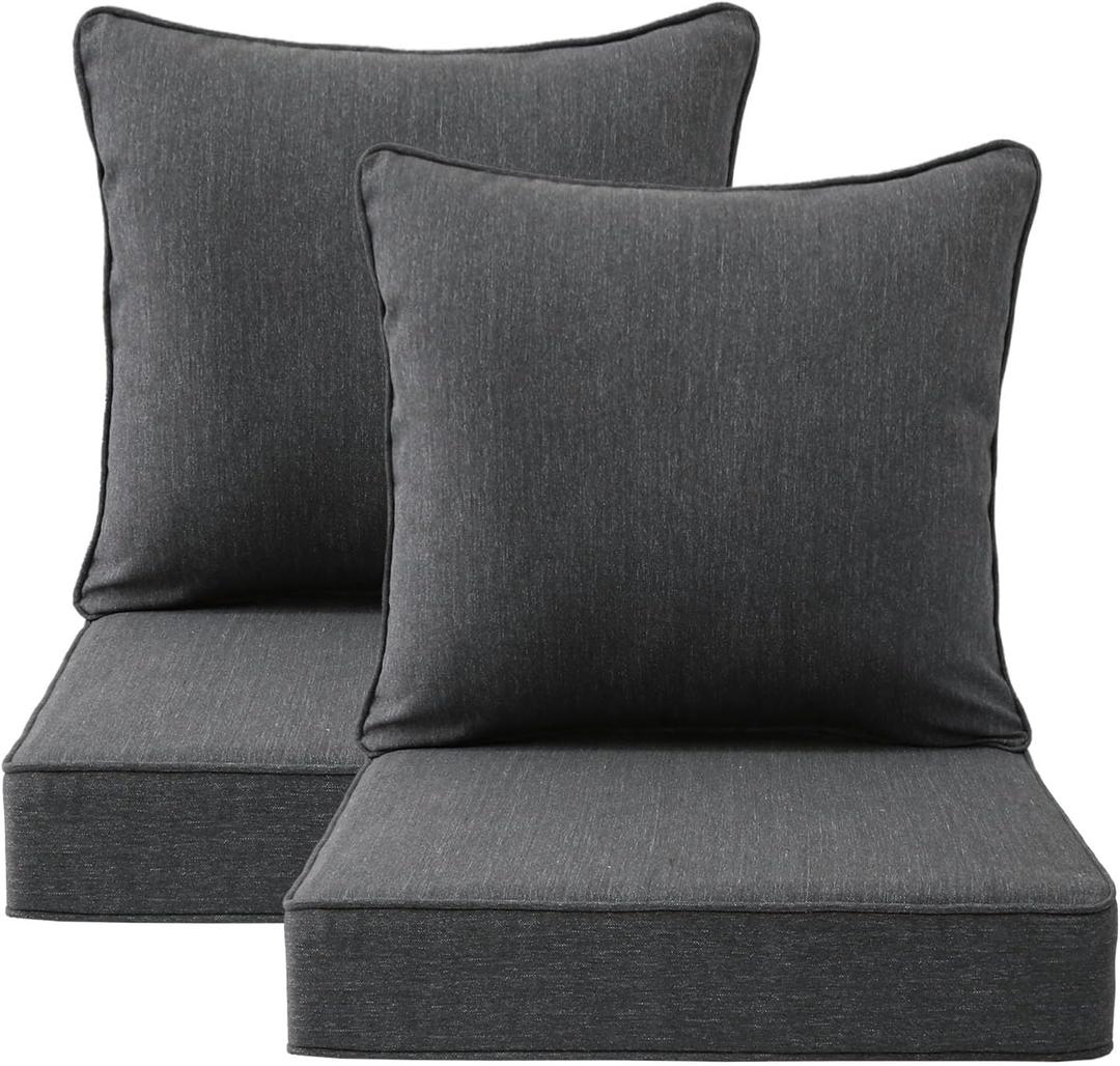 Outdoor Deep Seat & Back Cushion Set (2-Pack), 24 x 24 Inch Water Repellent and Fade Resistant Patio Furniture with Removable Cover for Outside Sofa Couch, Charcoal