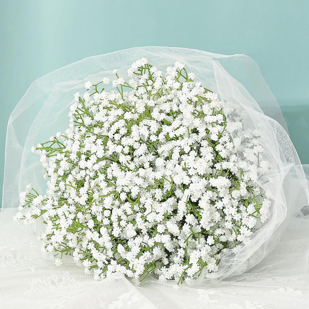 MARTINE MALL Babys Breath Artificial Flowers, 24 PCS White Baby Breath Flowers Artificial Bulk, Fake Babys Breath Gypsophila Real Touch Faux Babys Breath for Wedding Floral Arrangement Home Decor