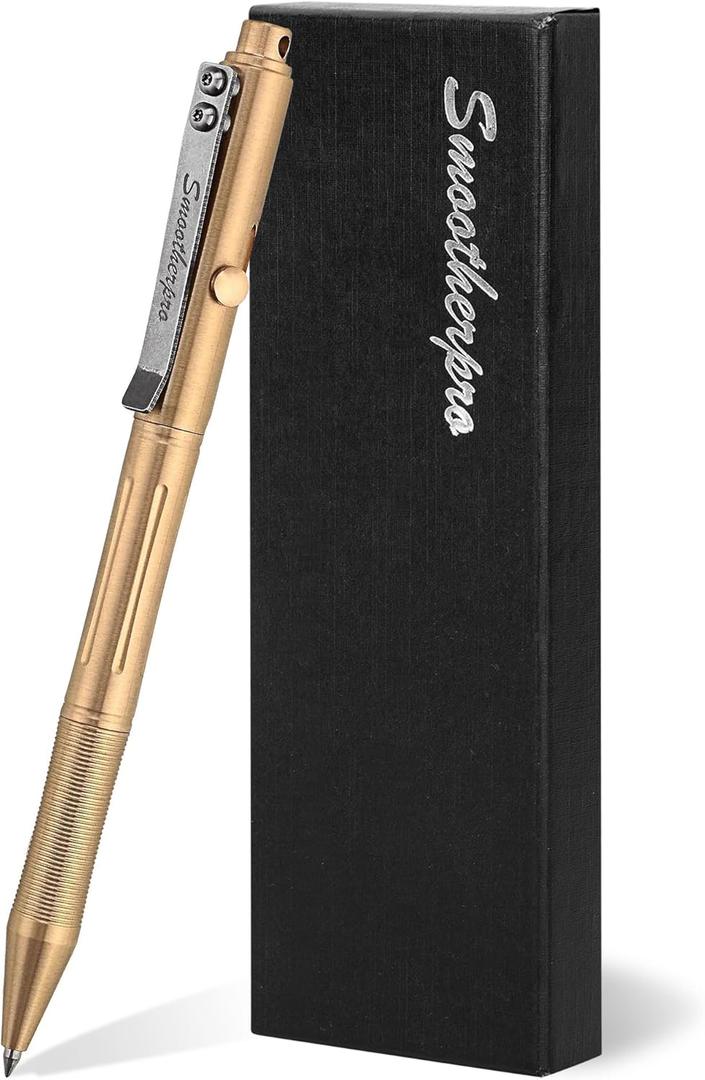 SMOOTHERPRO Bolt Action Pen, Solid Brass Ballpoint Pen Compatible with Pilot G2 Refill, Weighted Heavy Pen for Tremor Parkinson Arthritic Hand, Color Natural (RG336)