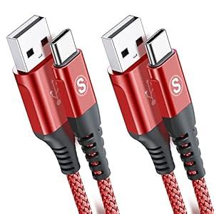USB Type C Cable 3.1A Fast Charging [2-Pack 3.3ft], Sweguard USB-A to USB-C Charger Nylon Braided Cord for Samsung Galaxy S21 S20 S10 S9 S8 Plus, Note 20 10 9 8 7, A71 A51 A32, LG, Moto, PS5-Red