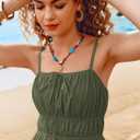 Kate Kasin Womens Sleeveless Backless Mini Dress, Summer Boho Dresses with Pockets, Beach Vacation Flowy Sundress (Green, M)