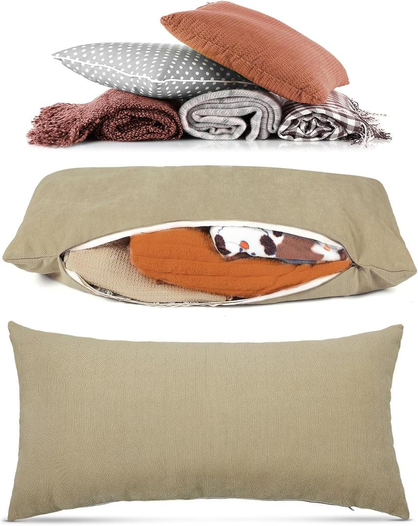 XL Zippered Storage Pillowcase 40'' x 20'' Chenille Couch Pillow Cases with Metal Zipper RV Accessories Decorative Throw Pillow Covers for Couch Sofa Bed Home Decor(Tan)