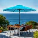 wikiwiki 9 FT Patio Umbrellas Outdoor Table Market Umbrella with Push Button Tilt/Crank, 8 Sturdy Ribs, Fade Resistant Waterproof POLYESTER DTY Canopy for Garden, Lawn, Deck, Backyard & Pool, Sky Blue